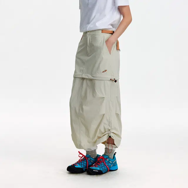 江南先生 户外防泼水可拆卸半身裙工装撞色绣花宽松抽绳松紧裙子女休闲长裙 女款