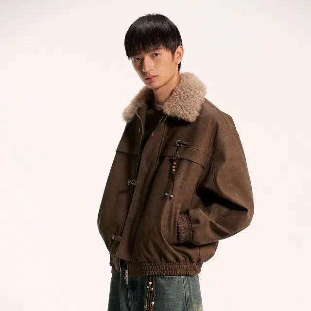 江南先生 流浪者之歌 纯色长袖宽松百搭外套皮衣 男女同款