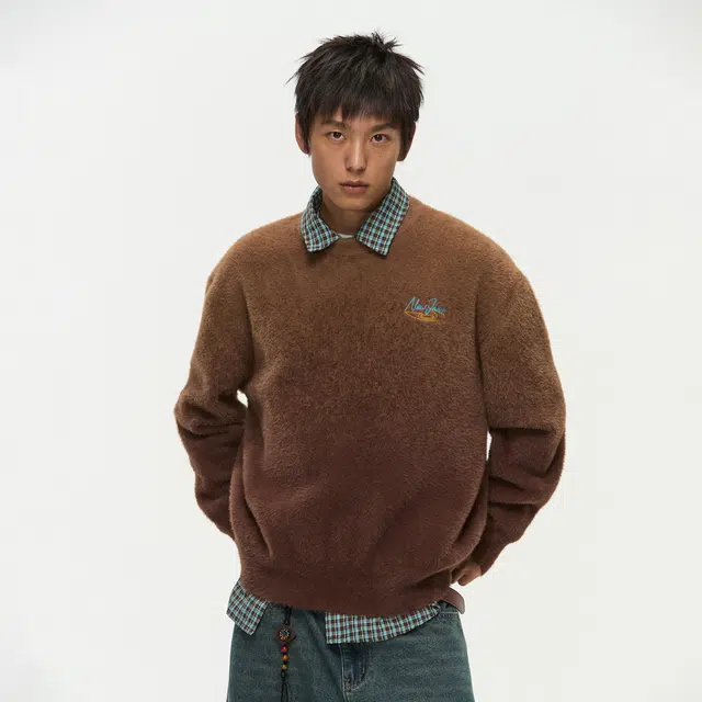 江南先生 美式渐变混纺星星提花长袖针织衫柔软舒适秋宽松慵懒毛衣 男女同款