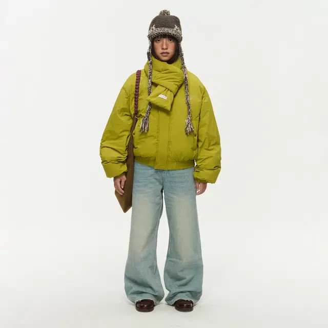 江南先生 摇粒绒保暖防风围巾设计感撞色反光星星印花宽松休闲棉衣棉服 男女同款