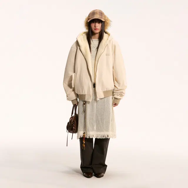 江南先生 流浪者之歌 仿貂毛麂皮绒口袋撞钉双开拉链宽松休闲百搭外套飞行员夹克 男女同款