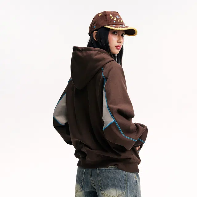 江南先生 大小孩乐园 基础款百搭通勤日常恒温暖皮哈苏线撞色连帽开衫秋宽松休闲外套卫衣 男女同款