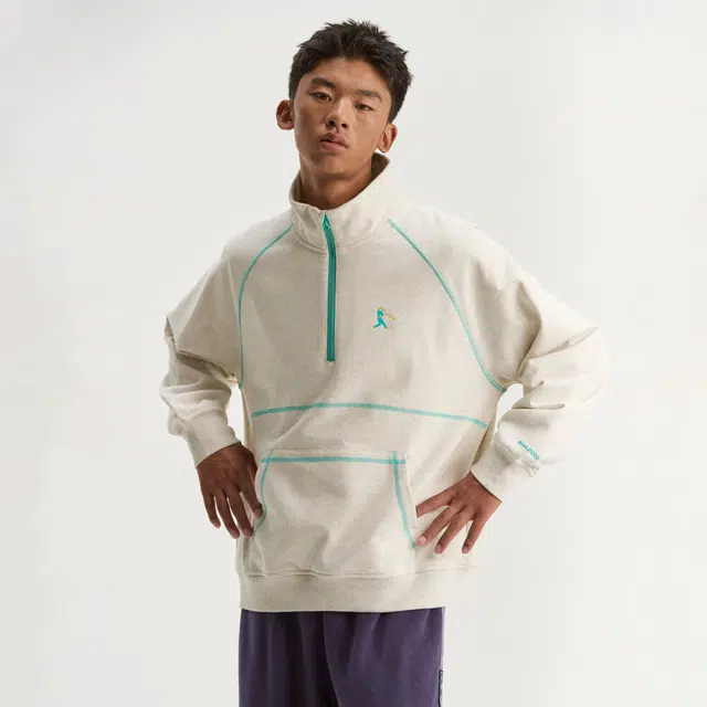 江南先生 城市接力赛 恒温暖皮撞色哈苏线拼接设计感口袋立领长袖上衣秋情侣卫衣 男女同款