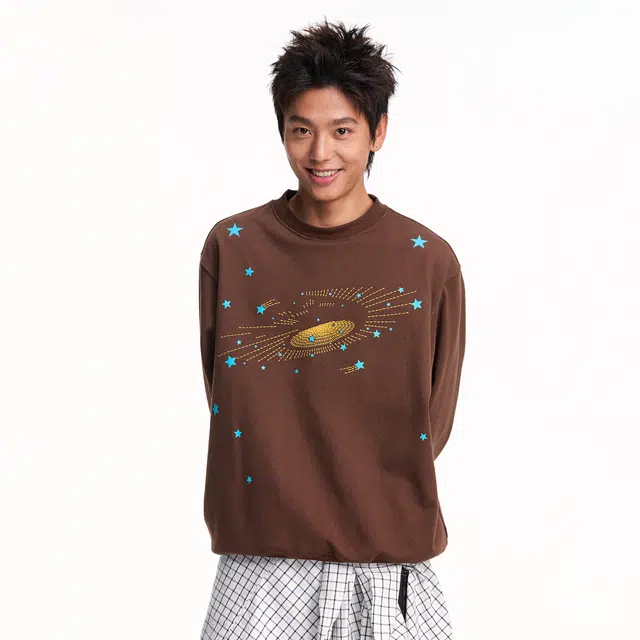 江南先生 高街风趣味恒温暖皮双层绒感粗针星星绣花秋季宽松上衣卫衣 男女同款