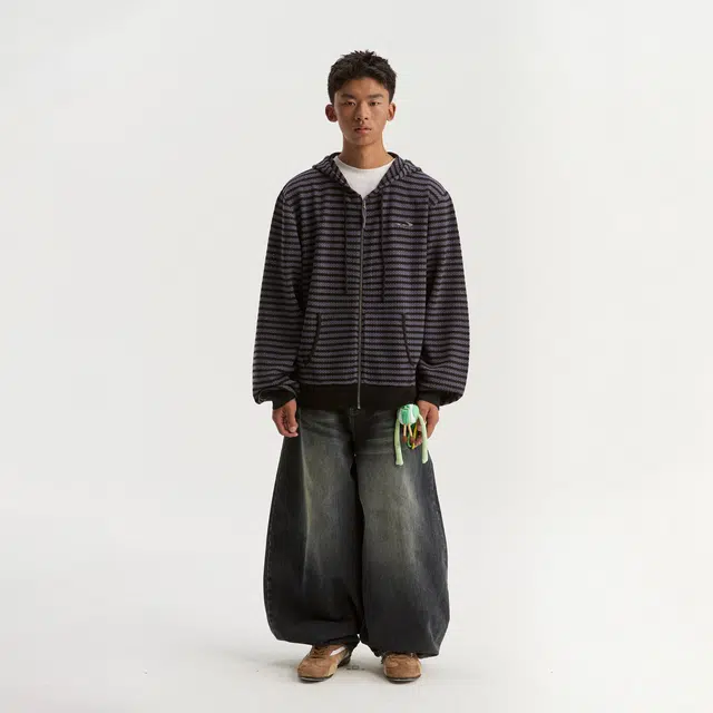 江南先生 城市接力赛 美式复古条纹撞色包针刺绣宽松百搭连帽拉链长袖开衫秋季毛衣 男女同款