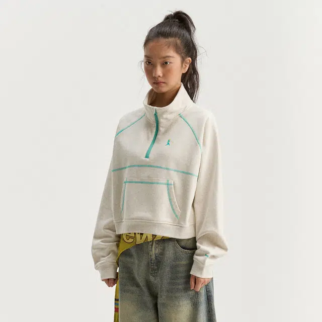 江南先生 城市接力赛 恒温暖皮撞色哈苏线拼接设计感口袋立领长袖上衣秋情侣卫衣 男女同款