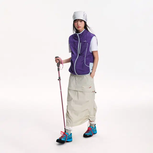 江南先生 户外防泼水可拆卸半身裙工装撞色绣花宽松抽绳松紧裙子女休闲长裙 女款