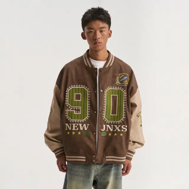江南先生 城市接力赛 鳄鱼纹贴布绣美式复古棒球服秋宽松百搭休闲长袖外套夹克 男女同款