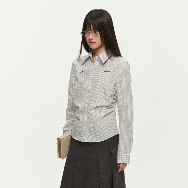 江南先生 美式复古文艺风绣花长短款格纹衬衣秋季情侣休闲长袖衬衫 男女同款