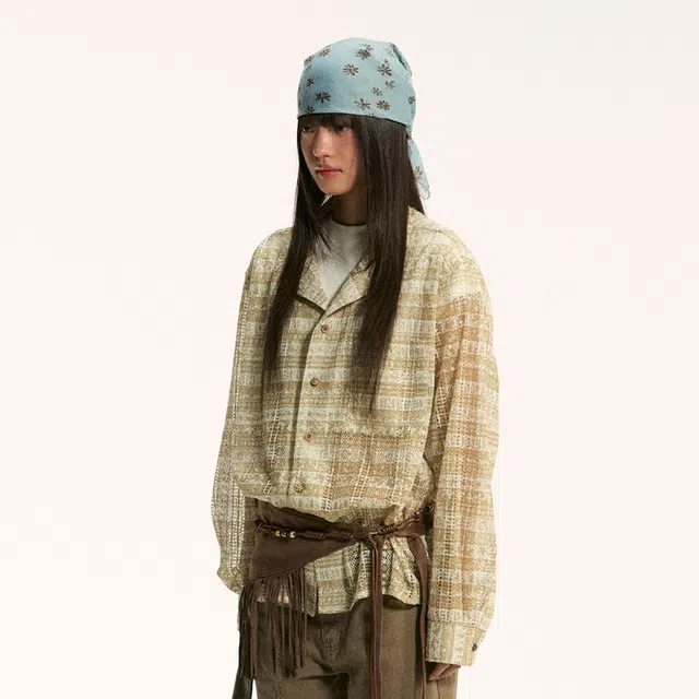 江南先生 流浪者之歌 镂空针织秋季几何常规长袖休闲风衬衫 男女同款