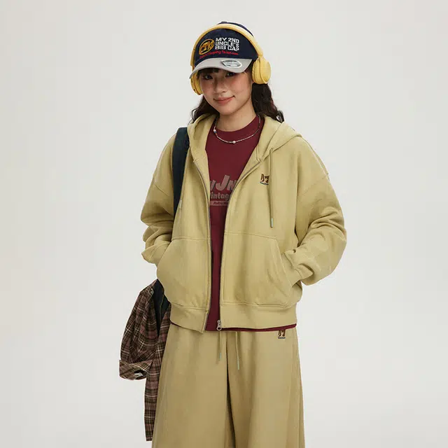 江南先生 美式复古仿麂皮绒长短款开衫秋季刺绣卫衣 男女同款