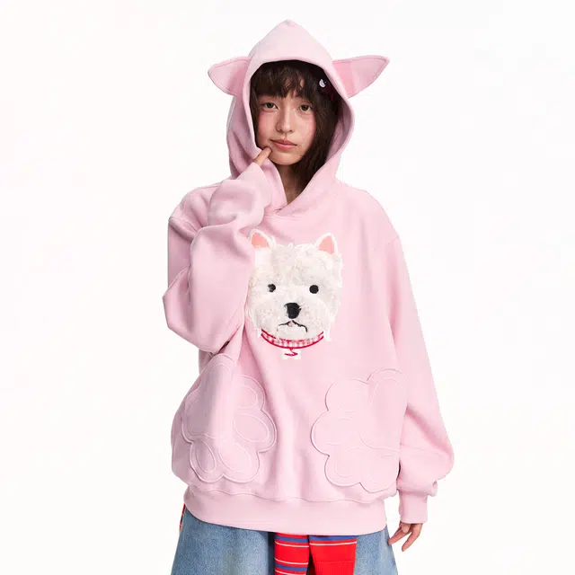 江南先生 可爱狗爪连帽宽松舒适休闲室内情侣卫衣 男女同款