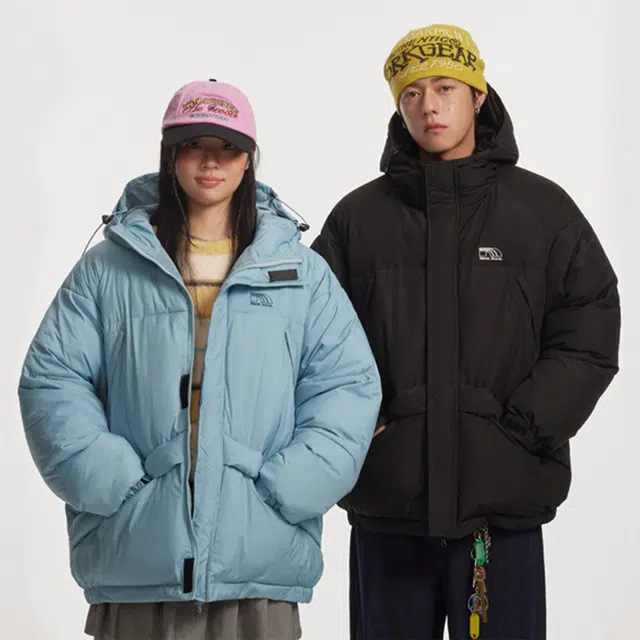 江南先生 美式复古刺绣工装防泼水连帽加厚保暖情侣棉服 男女同款