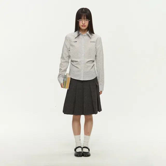 江南先生 美式复古文艺风绣花长短款格纹衬衣秋季情侣休闲长袖衬衫 男女同款