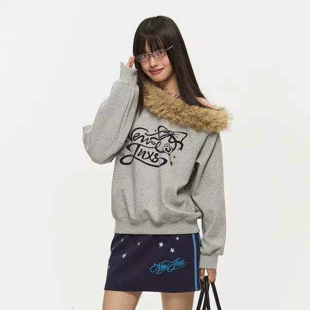 江南先生 个性潮流保暖舒适曼巴棉复古毛领斜肩宽松秋女款上衣卫衣 男女同款