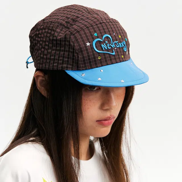 江南先生 大小孩乐园 复古格纹烫钻立体刺绣拼色可调节时尚 涤纶 棒球帽 男女同款情侣款