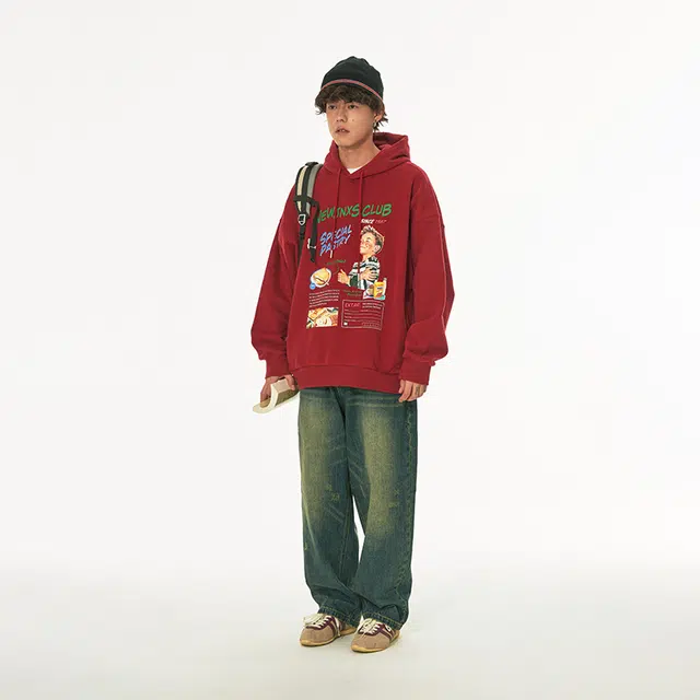 江南先生 复古水洗工装直筒宽松牛仔裤 男女同款 牛仔蓝