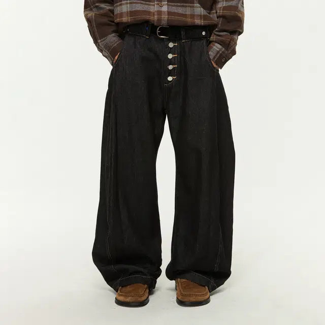 江南先生 美式复古撞色磁吸调节秋宽松百搭休闲长裤子弯刀裤牛仔裤 男女同款