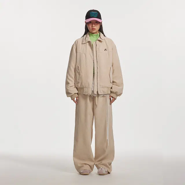 江南先生 美式复古刺绣灯芯绒刺绣翻领加厚保暖外套棉服 男女同款