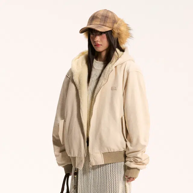 江南先生 流浪者之歌 仿貂毛麂皮绒口袋撞钉双开拉链宽松休闲百搭外套飞行员夹克 男女同款