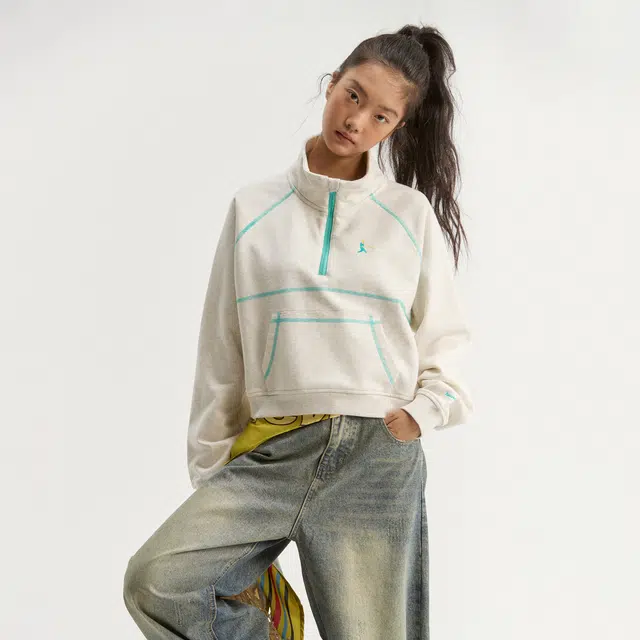 江南先生 城市接力赛 恒温暖皮撞色哈苏线拼接设计感口袋立领长袖上衣秋情侣卫衣 男女同款