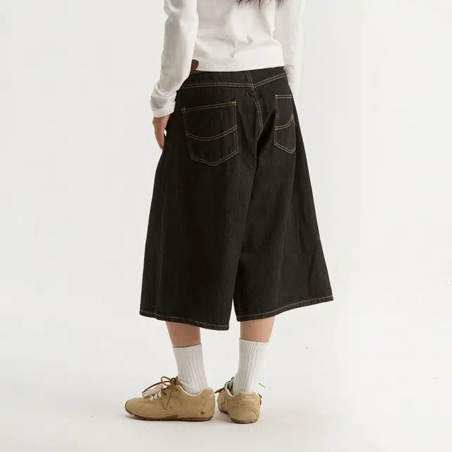 江南先生 城市接力赛 美式挺阔撞色斜纹七分阔腿裤子秋百搭休闲宽松牛仔短裤 男女同款