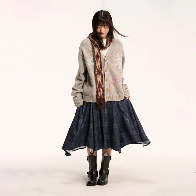 江南先生 流浪者之歌 保暖抗皱日系复古宽松百搭撞趣味色提花椰子扣毛衣外套针织衫 男女同款