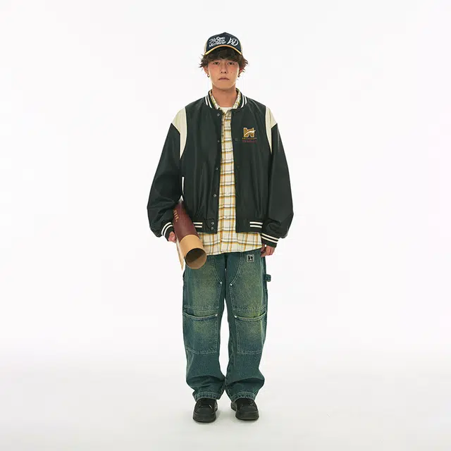 江南先生 复古毛巾宽松直筒棒球领分割棒球服 男女同款