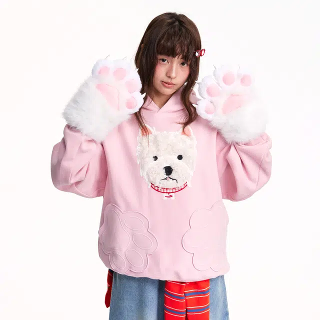 江南先生 可爱狗爪连帽宽松舒适休闲室内情侣卫衣 男女同款