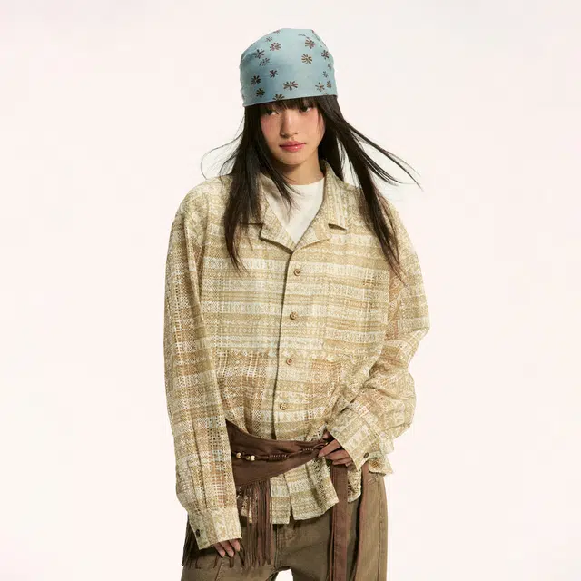 江南先生 流浪者之歌 镂空针织秋季几何常规长袖休闲风衬衫 男女同款