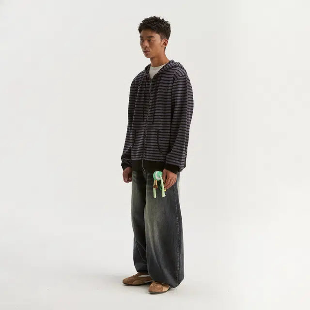 江南先生 城市接力赛 美式复古条纹撞色包针刺绣宽松百搭连帽拉链长袖开衫秋季毛衣 男女同款