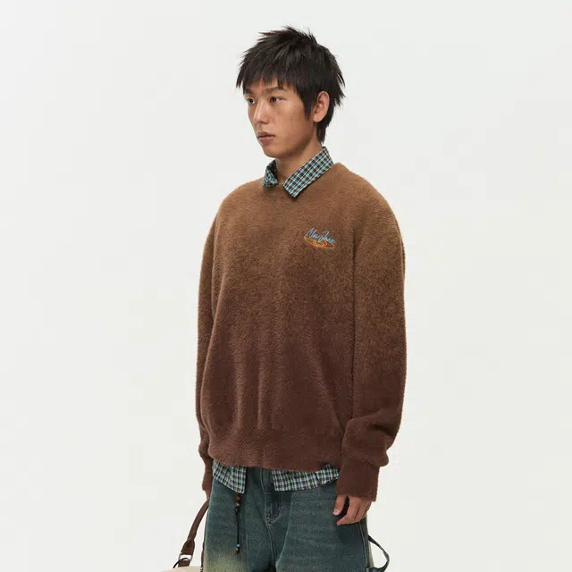 江南先生 美式渐变混纺星星提花长袖针织衫柔软舒适秋宽松慵懒毛衣 男女同款