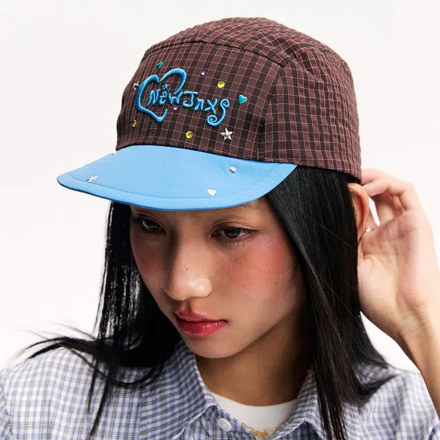 江南先生 大小孩乐园 复古格纹烫钻立体刺绣拼色可调节时尚 涤纶 棒球帽 男女同款情侣款