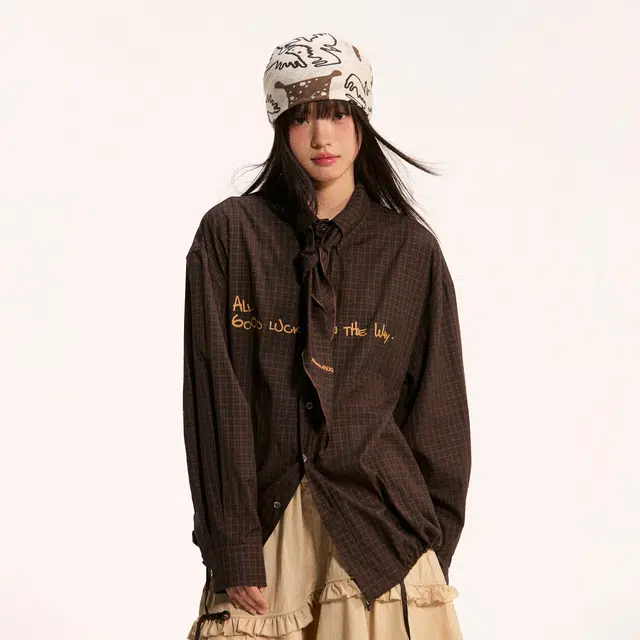 江南先生 流浪者之歌 复古风可拆卸领巾格纹可调节格子外套宽松常规长袖衬衫 男女同款