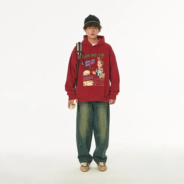 江南先生 复古水洗工装直筒宽松牛仔裤 男女同款 牛仔蓝