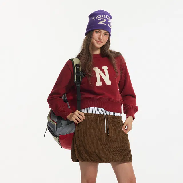 江南先生 美式复古字母套头长短款宽松休闲圆领毛衣针织衫 男女同款