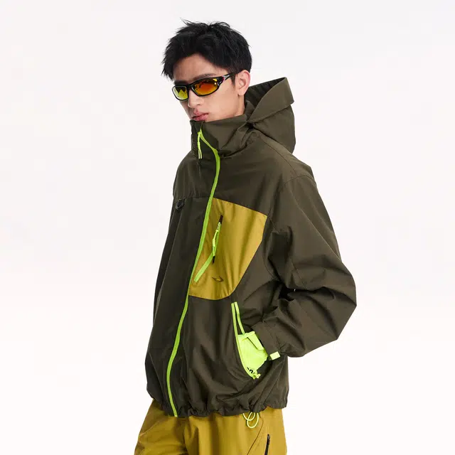 江南先生 山系户外斜门襟撞色立体绣花三防衣秋徒步登山休闲宽松外套夹克 男女同款