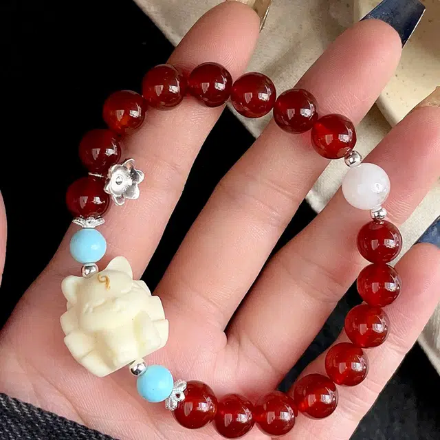 既白南兮 复古新中式松石象牙果#好运天然 玛瑙 手串 男女同款情侣款