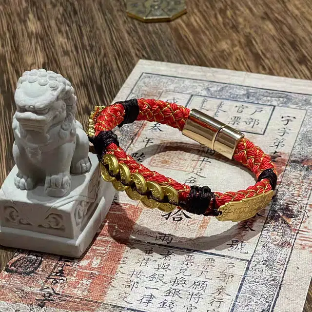 既白南兮 财聚乾坤五帝钱貔貅好运道系青年国风新中式文创 合金 手环 男女同款情侣款