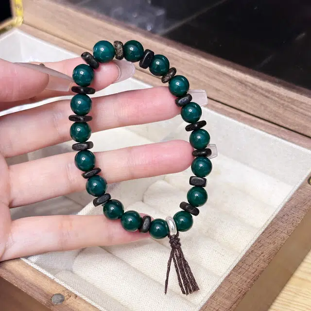 既白南兮 绿野仙踪 新中式深绿不规则串珠 复古小众 日常百搭#好运 玛瑙 手串 男女同款情侣款