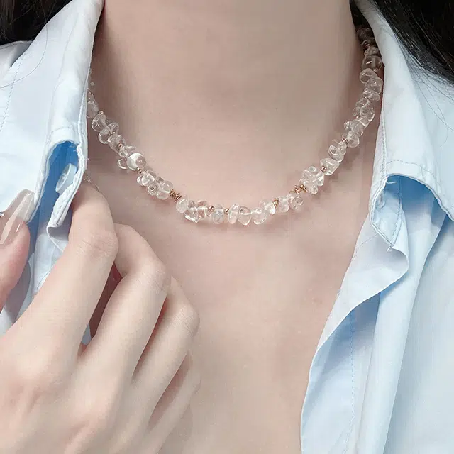 既白南兮 不规则清冷感轻奢高级小众精致日常通勤气质基础#好运天然 白水晶 项链 男女同款情侣款
