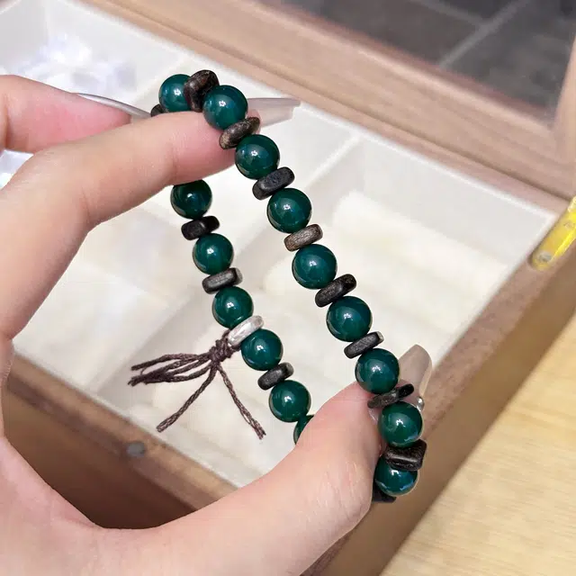 既白南兮 绿野仙踪 新中式深绿不规则串珠 复古小众 日常百搭#好运 玛瑙 手串 男女同款情侣款
