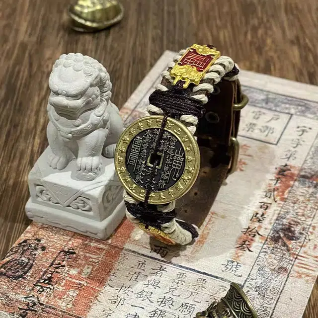 既白南兮 玄炁凝幽山鬼花钱福牌太岁好运道系青年国风新中式文创 铜 手环 男女同款情侣款