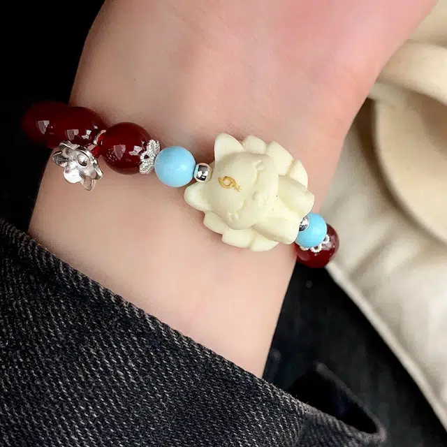 既白南兮 复古新中式松石象牙果#好运天然 玛瑙 手串 男女同款情侣款