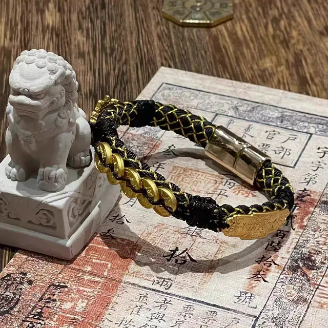 既白南兮 财聚乾坤五帝钱貔貅好运道系青年国风新中式文创 合金 手环 男女同款情侣款