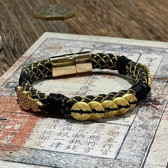 既白南兮 财聚乾坤五帝钱貔貅好运道系青年国风新中式文创 合金 手环 男女同款情侣款