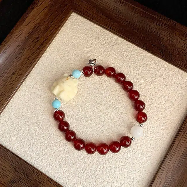 既白南兮 复古新中式松石象牙果#好运天然 玛瑙 手串 男女同款情侣款