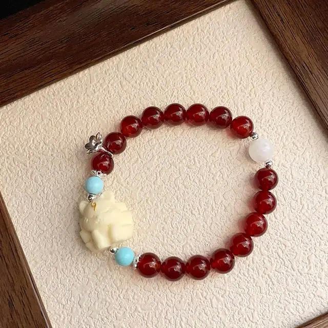 既白南兮 复古新中式松石象牙果#好运天然 玛瑙 手串 男女同款情侣款