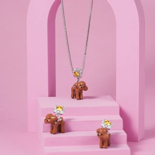 一撇一捺 泰迪狗狗潮流百搭棕色颈饰高级精致可爱 合金 项链 女款