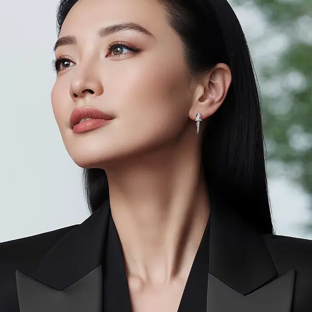 灵蛇轻奢奢华魅力 一撇一捺 秘境森林 密镶工艺 精致 合金 耳环耳扣 男女同款情侣款 银色白金色